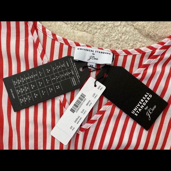 NWT J.Crew red white striped poplin tie-sleeve top - Picture 7 of 7